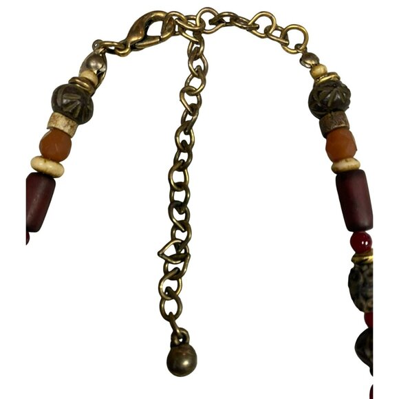 Chicos Signed VTG 16" Womens Necklace and Earrings Red Brown - Glass Beads with - Picture 3 of 7